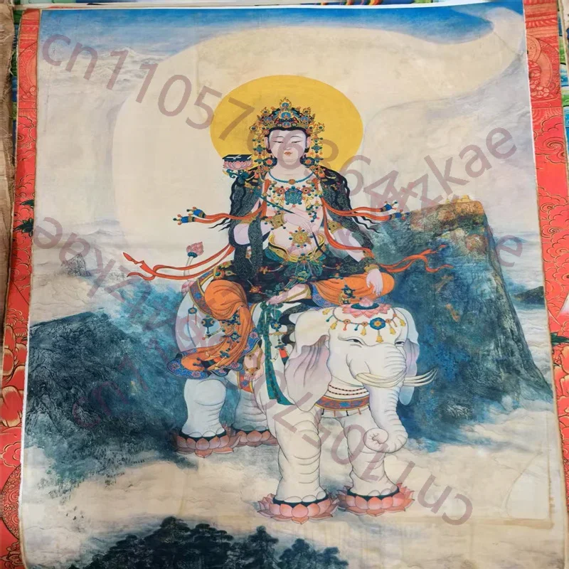 Tibet fine Riding the White Elephant Bodhisattva Samantabhadra hand-painted kraft paper old Thangka