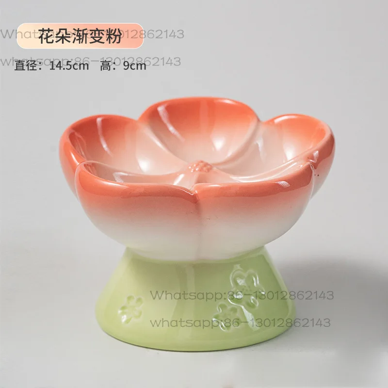 high-footed ceramic bowl, small dog and cat anti-choking and anti-overturning neck protection oblique mouth bowl