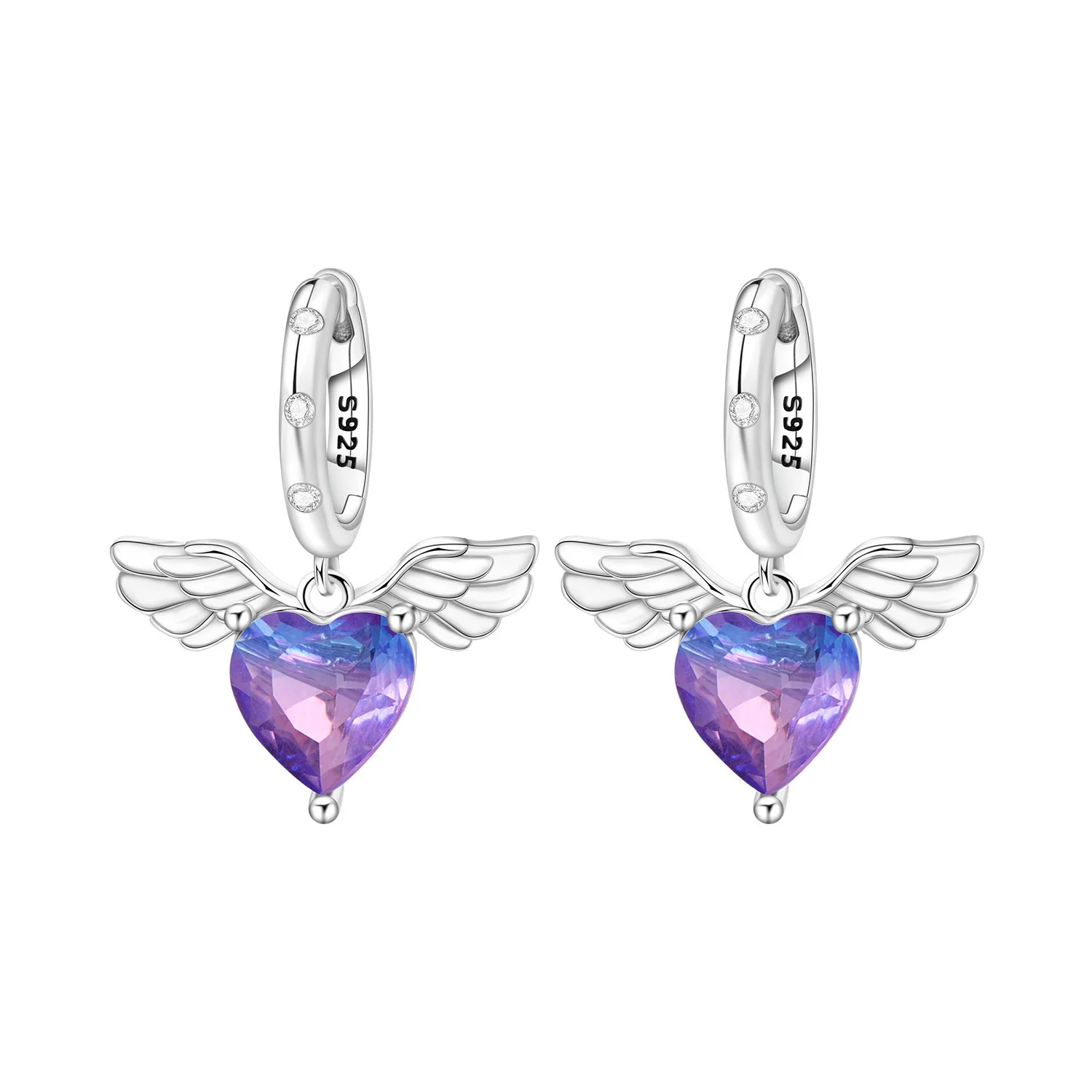 

CYCUFF 925 Sterling Silver Gradient Heart Wing Drop Earrings Women Earrings Charm Trendy Party Jewelry Wedding Anniversary Gifts