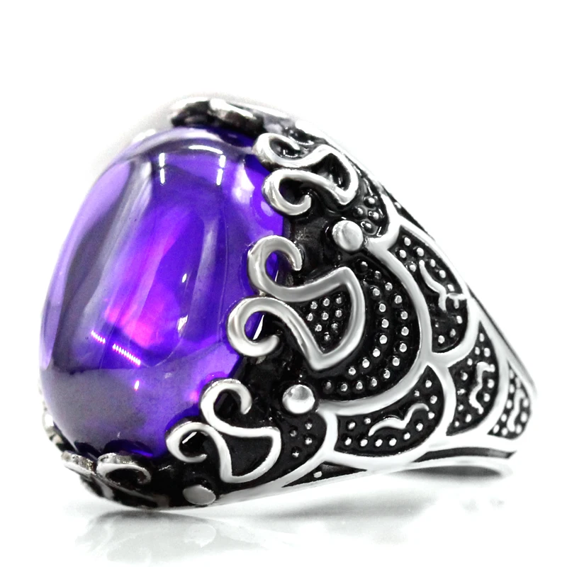 خاتم مصنوع يدويًا من الفضة الإسترليني للرجال والنساء ، مجوهرات عتيقة ، حفلة عيد الميلاد ، هدية الذكرى السنوية ، زركون أرجواني AAA #4