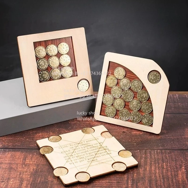Three Pennies Wooden Secret Box, Coin Themed Mechanism Decor, High IQ Brain Teaser, Stress Relief Handcraft