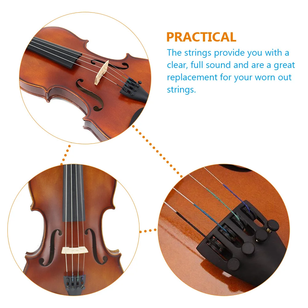 

8Pcs Full Set Violin Strings Kit Reliable Plated Ball Ends Mellow Tones E String Blend for Long Time Use Violin String
