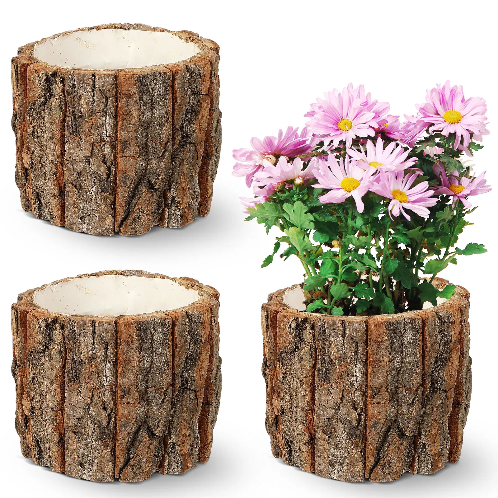 

3 Pcs Bark Flower Bucket Small Plant Pots Planter Container for Home Tree Planter Decor Plant Pots