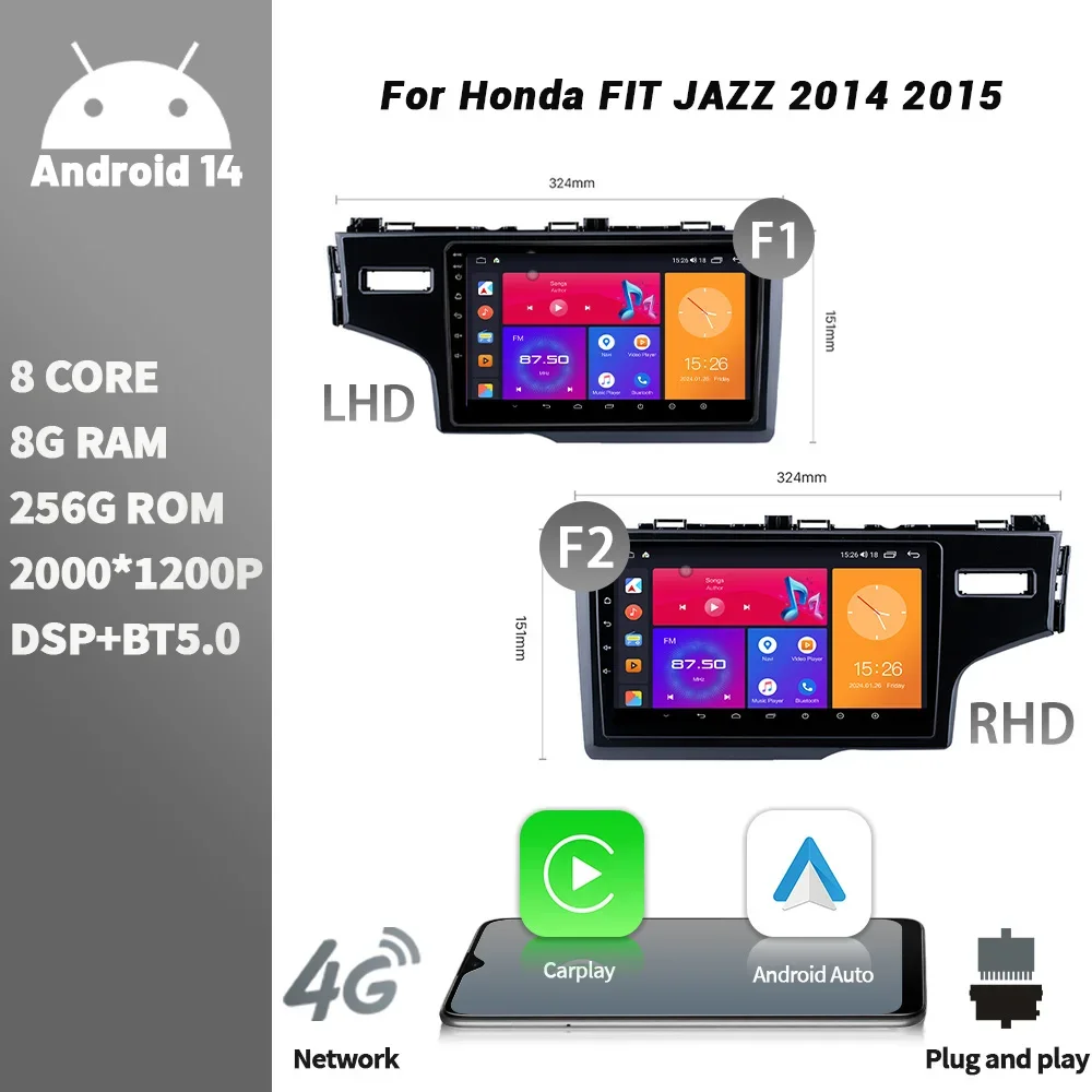 

Car Radio Multimedia Player Navigation GPS Android Bluetooth Wireless CarPlay Touch Screen Stereo For Honda FIT JAZZ 2014 2015