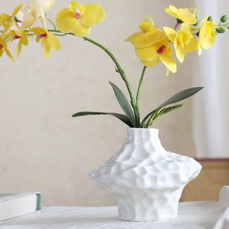 Ceramic Vase Sculpture Flowerpot Hydroponic Flower Arrangement Art Vase Minimalist Wabi Sabi Desktop Dried Flower Decor Ornament