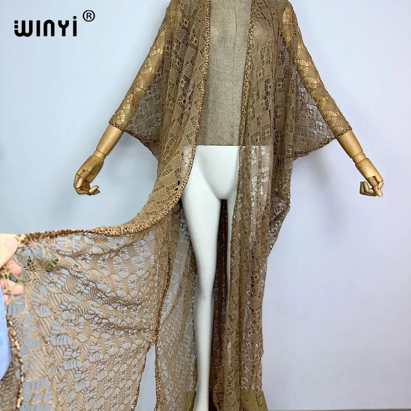 WINYI new summer Africa pure color damski płaszcz długa sukienka elegancka Boho maxi plażowa futerał do pływania pusta seksowny płaszcz seksowne