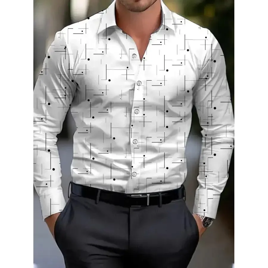 Men's Regular Lapel Holiday Party Shirt 3D Print Thickened Fleece Autumn  Collar Long Sleeve Clothing for Men
