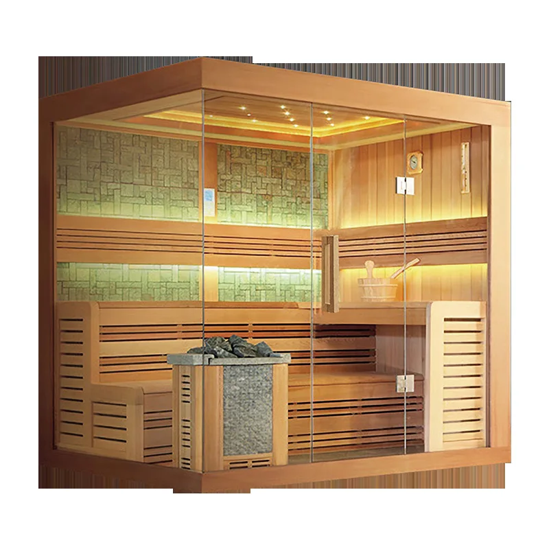 Sauna room Imported hemlock wood sweat steam health and beauty club Resort multi-person equipment with sauna stove