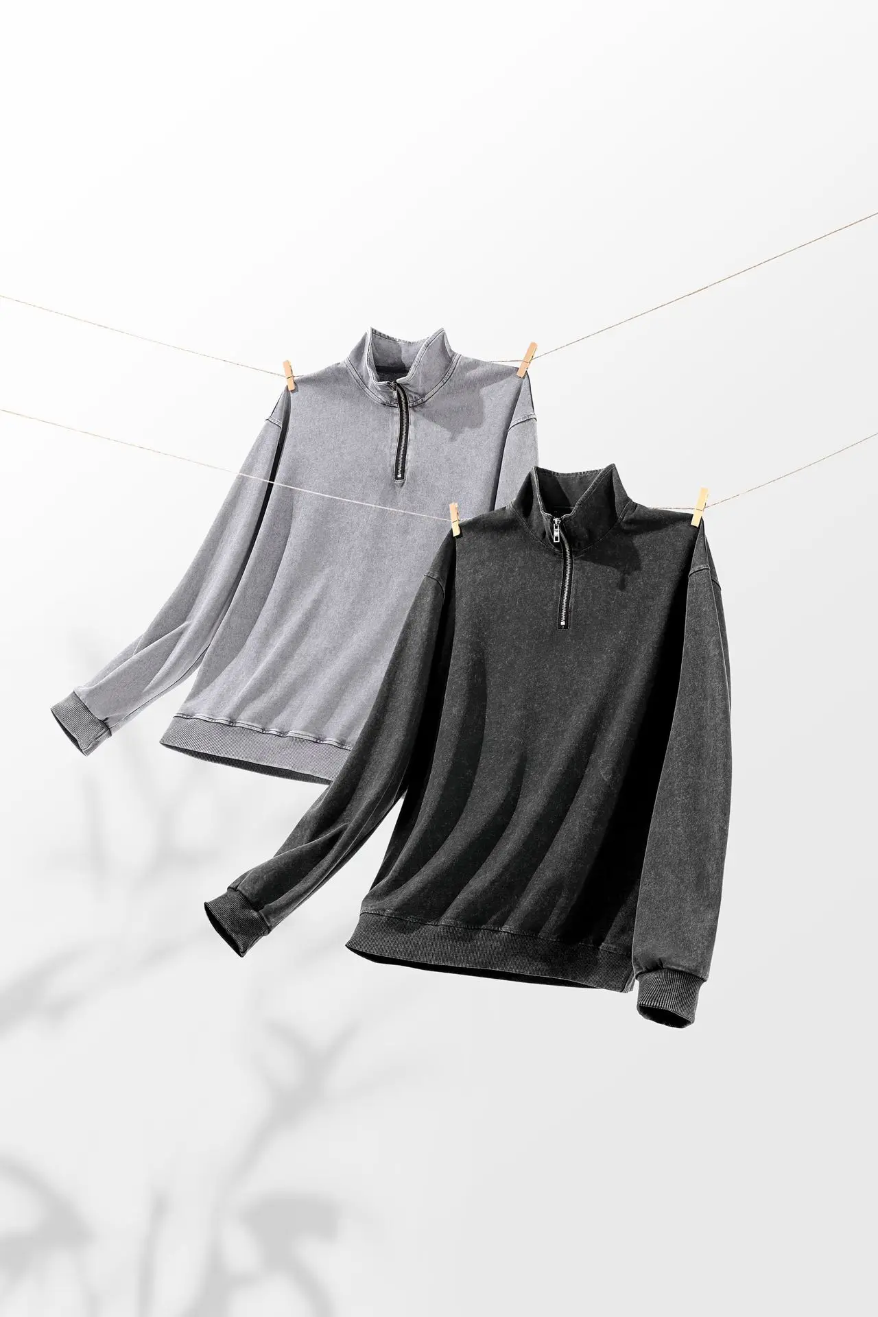 2025 A/W Men's Stand Collar Hoodie - 300GSM Double Washed Cotton Half-Zip Sweatshirt, Vintage Distressed Oversized Streetwear