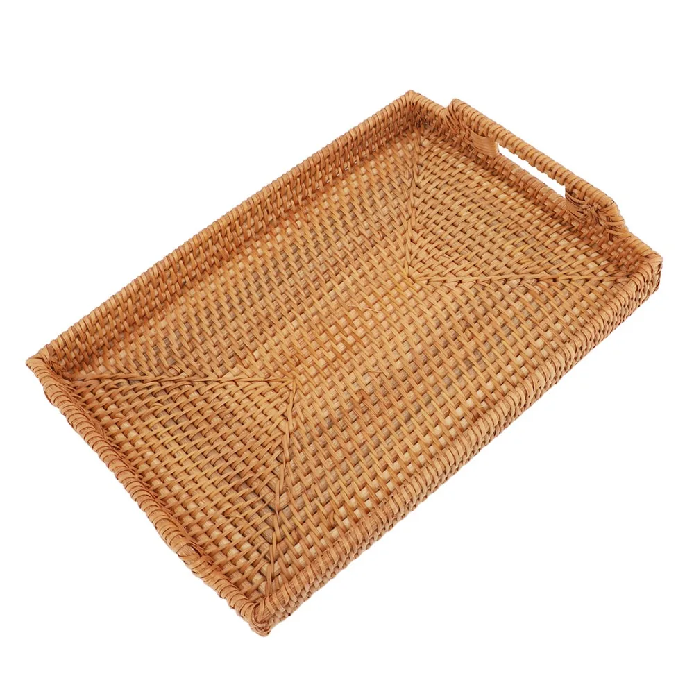 Woven Fiber Tray with Handles Woven Craft Side Handles Serving Tray Rectangular Lightweight Storage Tray Living Room