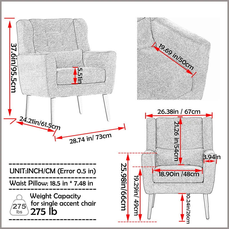 Moderno acento cadeira para sala de estar, Chenille braço cadeiras, estofados poltrona, confortável macio acolchoado Lounge Chair, pequeno Spa