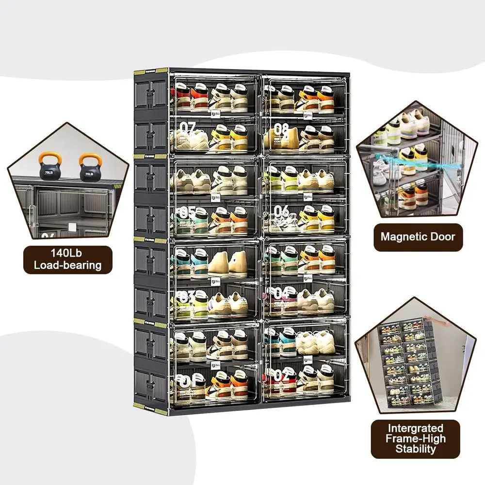 خزانة أحذية بباب شفاف مكونة من 32 زوجًا، مجموعة سهلة من 3 خطوات، تخزين بلاستيكي للمدخل، رف أحذية رياضية #3