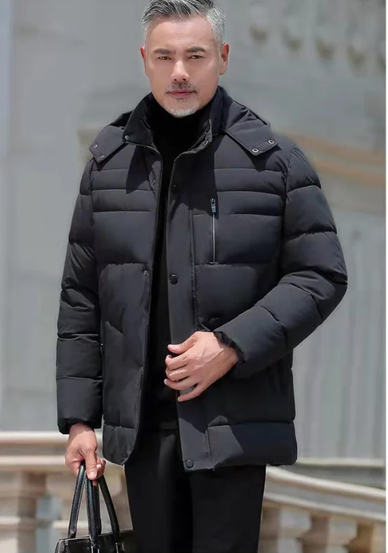 Winter Mens Down Jacket  Solid Color Hooded Parkas High-quality Wool Thicken Warm Windproof Jacket Men Winter Coat Men Clothing