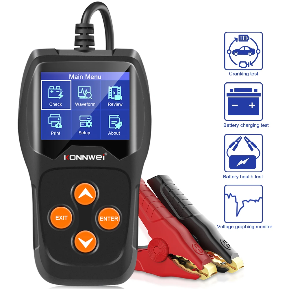 KONNWEI KW600 Car Battery Tester 12V Digital Color Screen Auto Battery Analyzer 100 to 2000CCA Cranking Charging Car Diagnostic