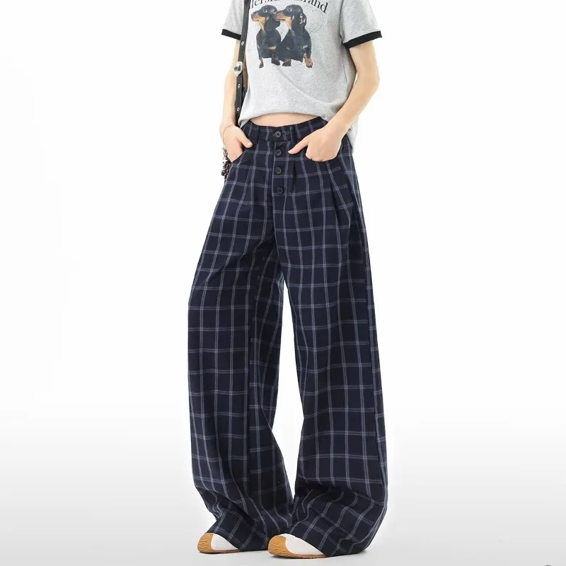 

Нишевый дизайн, мужские повседневные брюки контрастного цвета, клетчатый дизайн, повседневные широкие брюки, свободные мужские весенне-летние брюки, шикарные