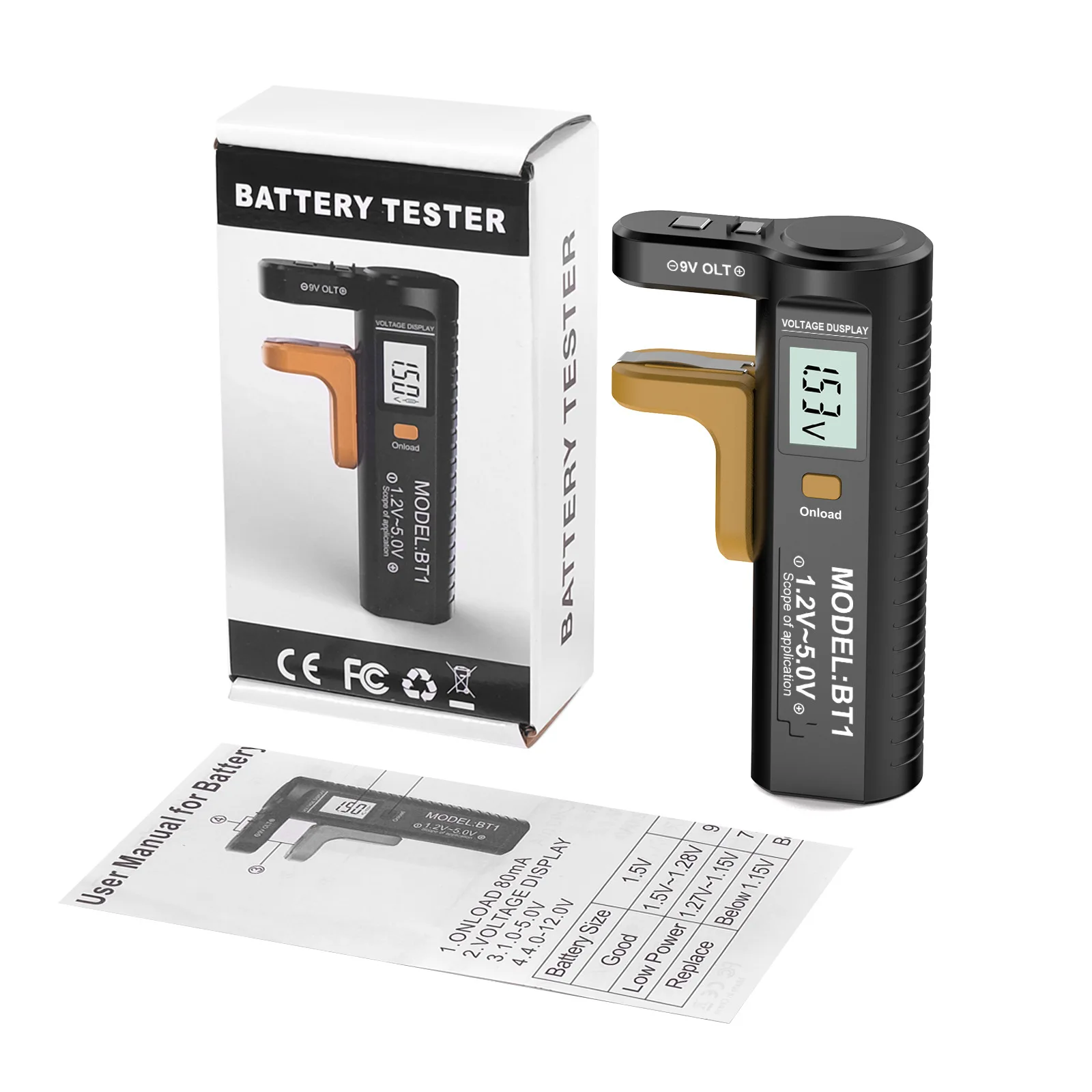 Handheld Battery Tester 9V 1.5V Battery Load Analyzer Universal Digital Battery Tester Voltage Checker for AAA AA Cell Battery