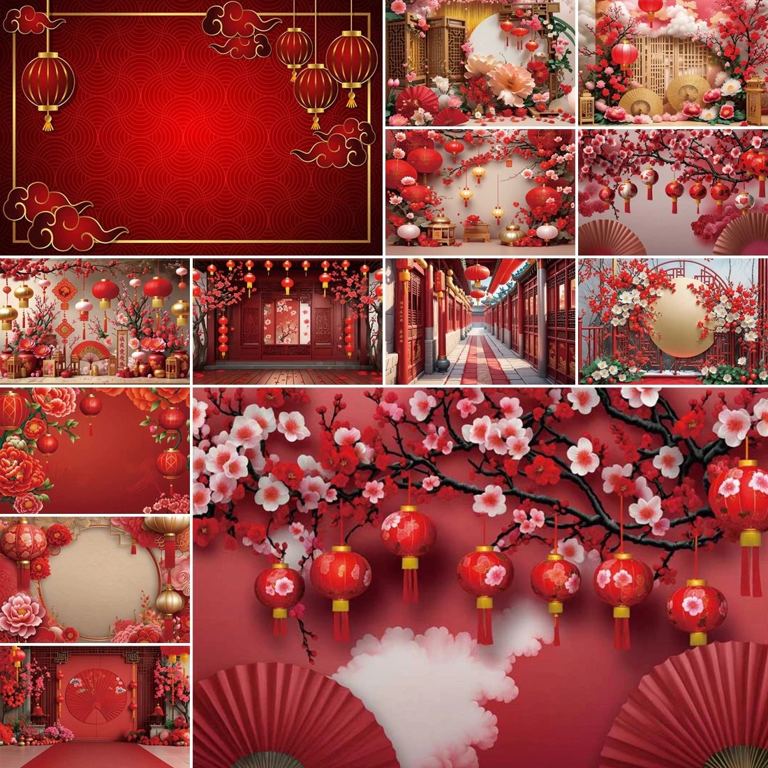 

MOON.QG Spring Festival Photography Background Courtyards Plum Blossoms Custom Backdrop Wallpaper Photocall Accessories Decor