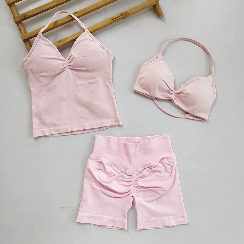 2 قطعة مجموعة الصالة الرياضية تانك القمم عالية الخصر Scrunch سلس السراويل الصالة الرياضية البدلة اللياقة البدنية الملابس أكتيفيوير تجريب #6