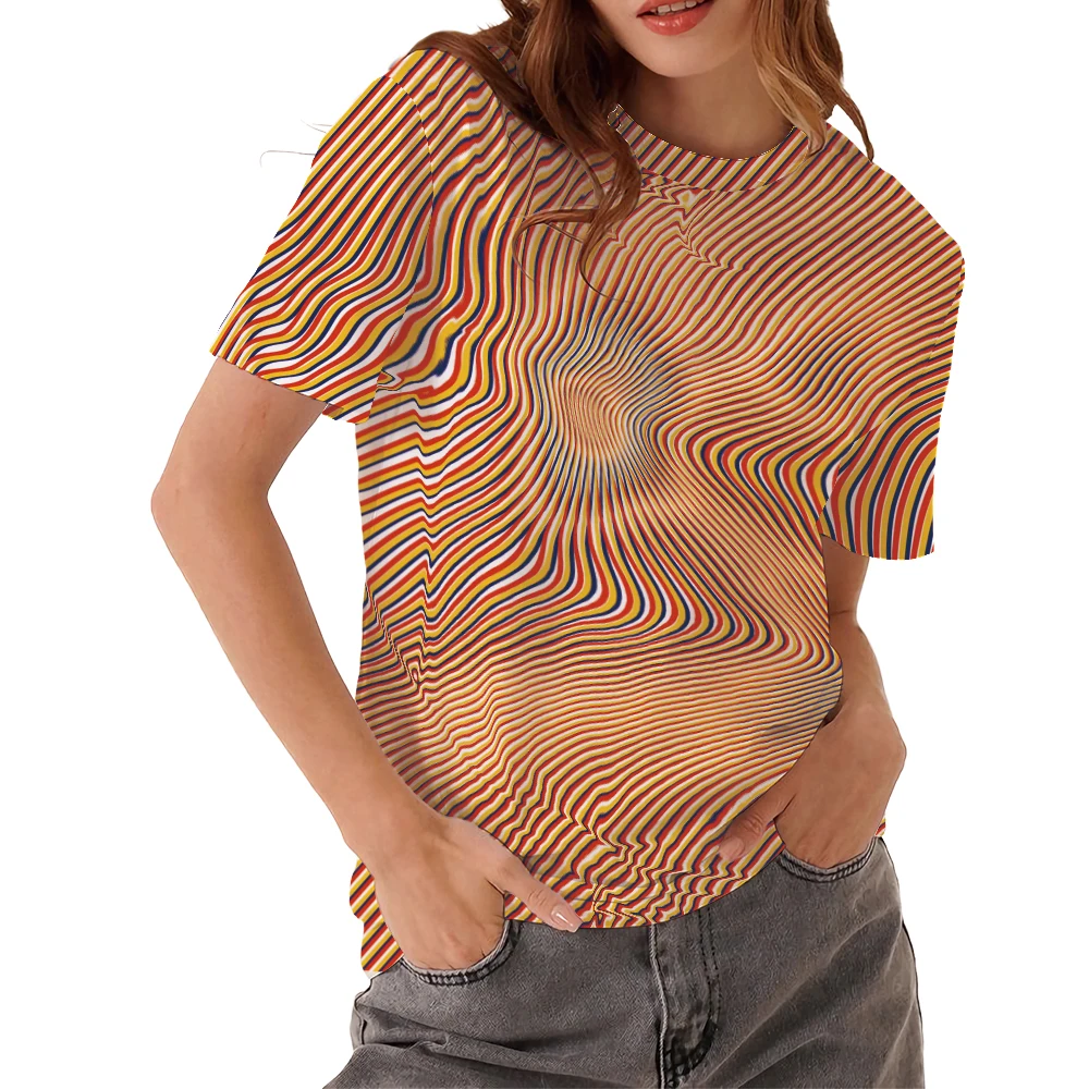 Geometria Visual Illusion Lines Casual abbigliamento donna manica corta girocollo oversize divertente Top stampa 3D t-shirt grafica