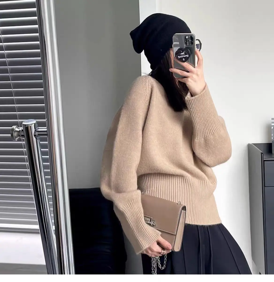 

Half-height round-neck cashmere sweater women's knitted sweater autumn and winter loose thickened wool sweater base sweater