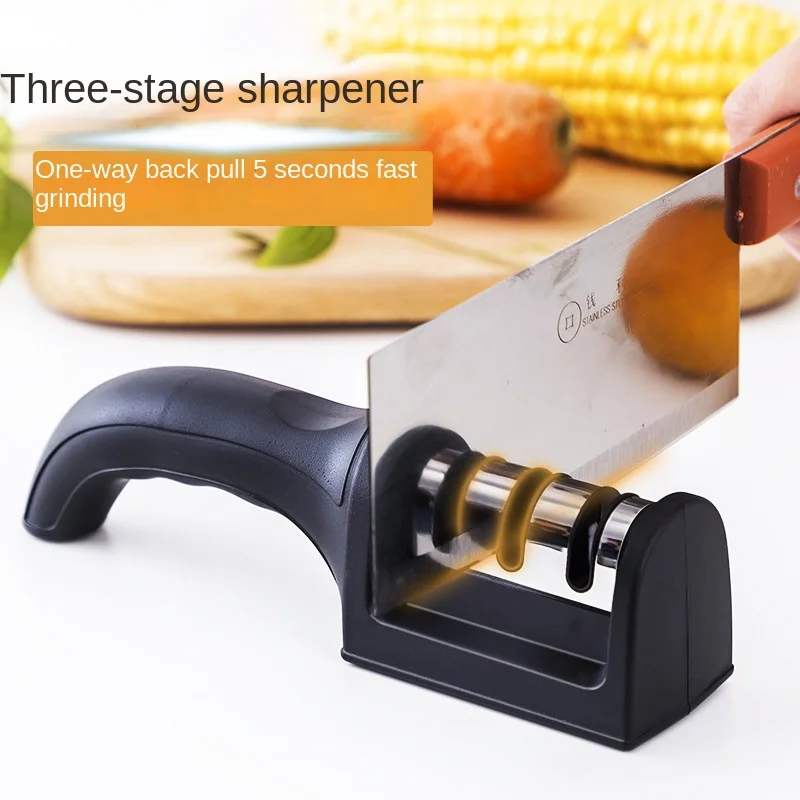 Kitchen 3-Stage Sharpener For Household Multifunctional Handheld Three Use Black Red Sharpening Stone Kitchen Tool