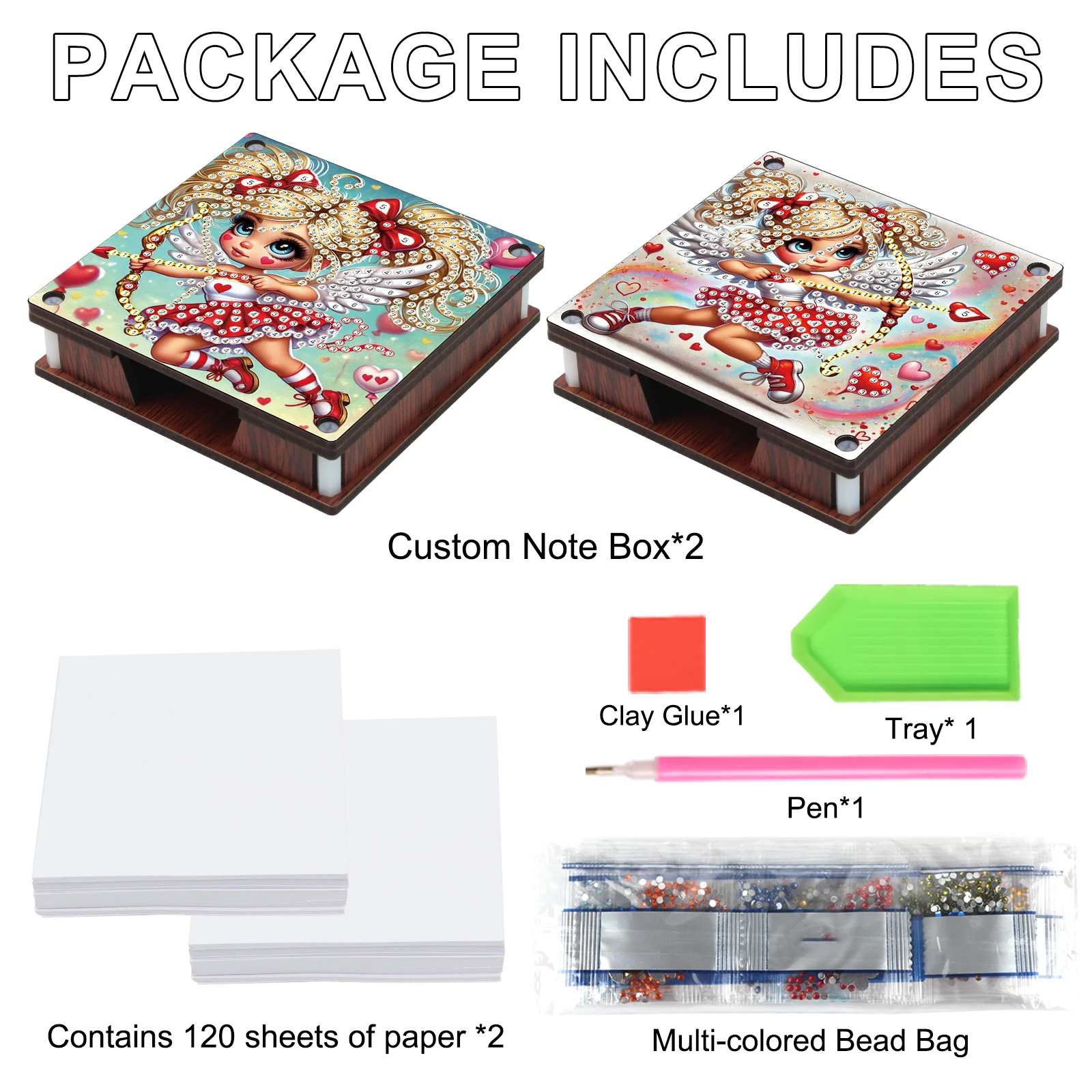 2Pcs Diamond Painting Note Box Kits,Animal Theme Diamond Art Special Shape Diamond  Sticky Note Box for Office Handmade Gifts view 3
