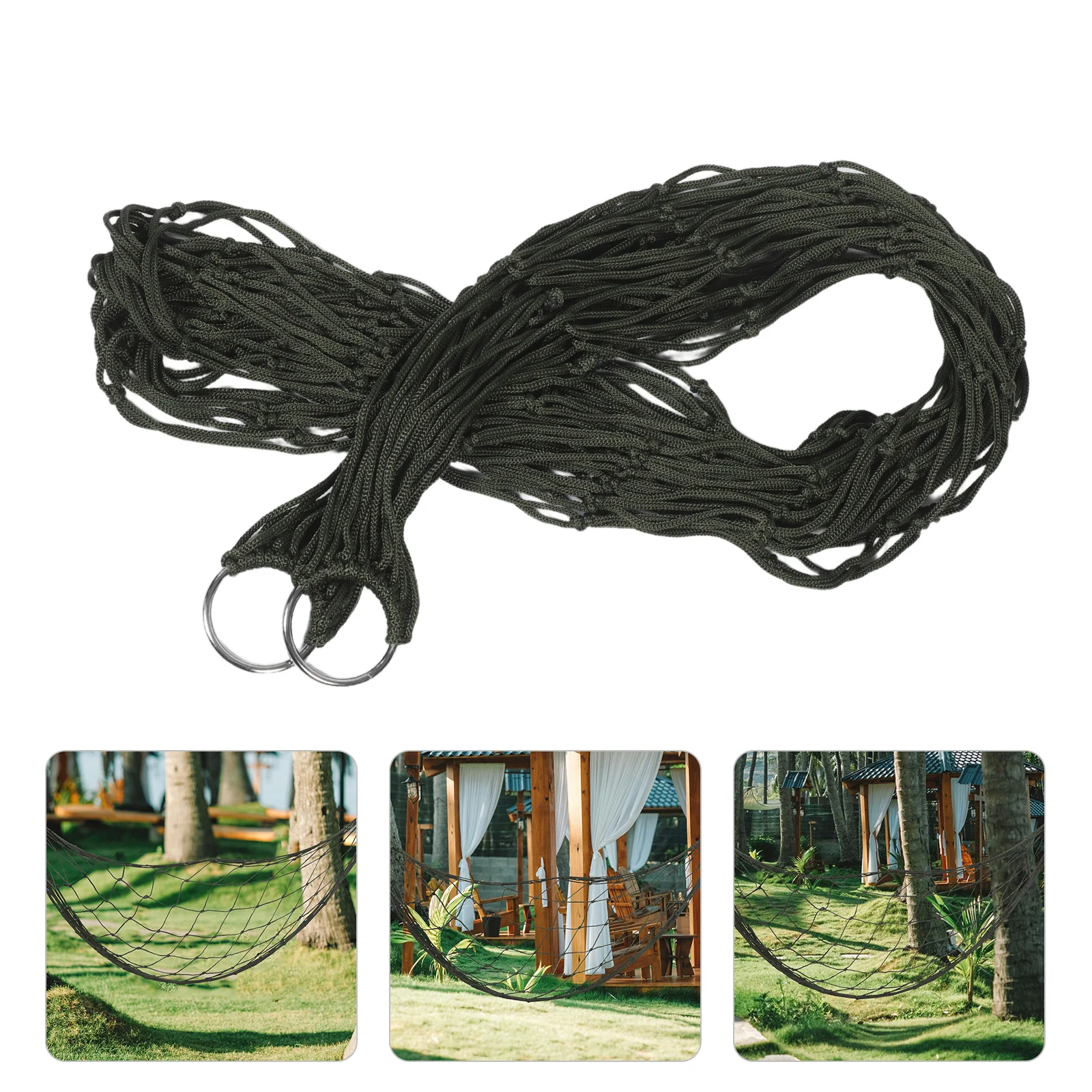 

Outdoor Nylon Rope Hammock Mesh Design for Camping Hiking Patio with Tree Straps Portable Swing Comfortable Cradle