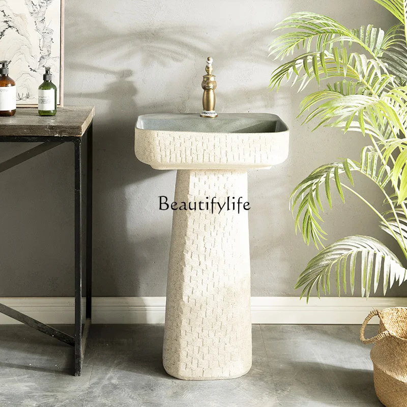 Garden courtyard art stone washbasin courtyard balcony washbasin integrated pillar basin