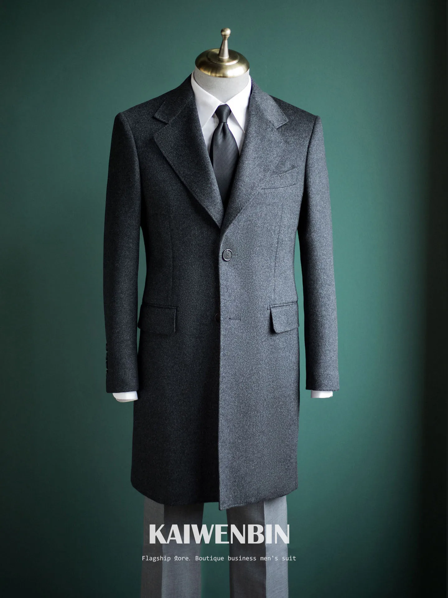 Men's Overcoat Wool Grey Thick Half Canvas Business Casual Single Breasted Mid-Length Trench Coat with Light Luxury Custom
