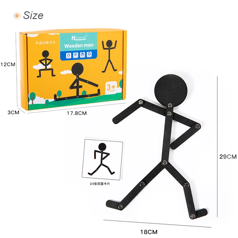 Kids Montessori Educational Wooden Stick Men Puzzle Game Kids Hand Skill Fine Motor Training Assemble Toys for Baby Imagination