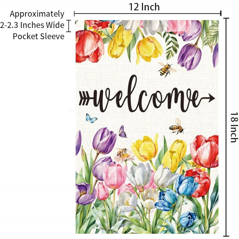 ฤดูใบไม้ผลิฤดูร้อนดอกไม้ยินดีต้อนรับสวนธงทิวลิปยินดีต้อนรับบ้านธงสองด้านฟาร์มเฮาส์ลานธงซีซัน