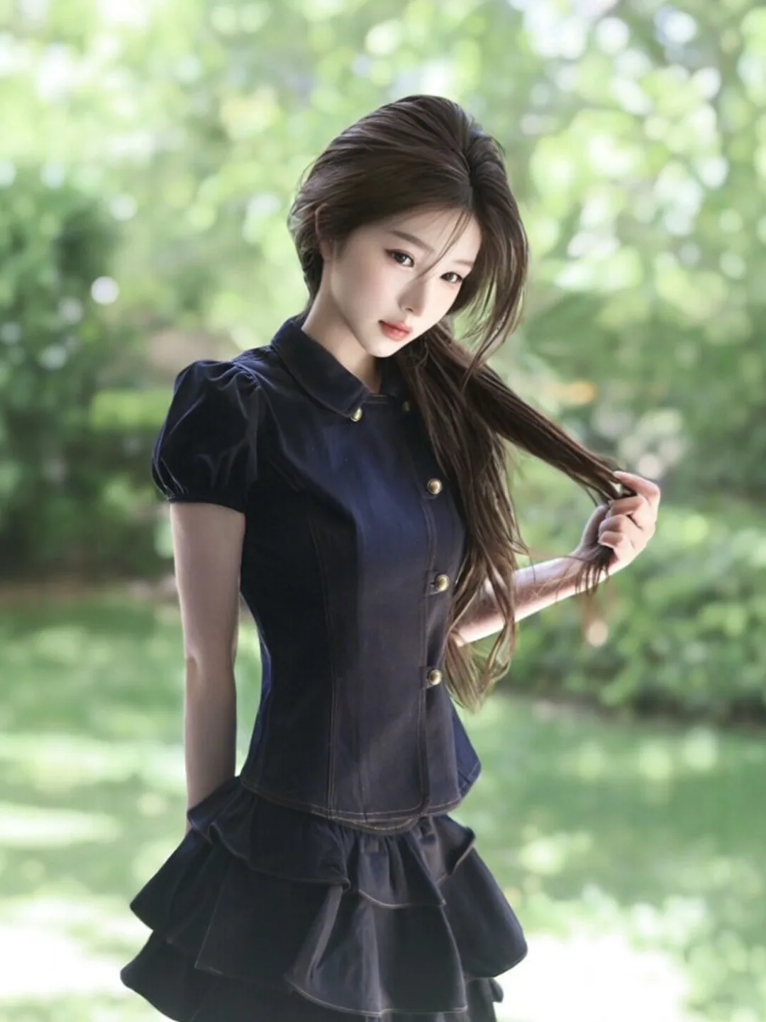 

Elegant Cake Skirt Top Set Korean Style Unique Beautiful Summer Outfit High Waist Short Skirt Comfortable Breathable Women's ...