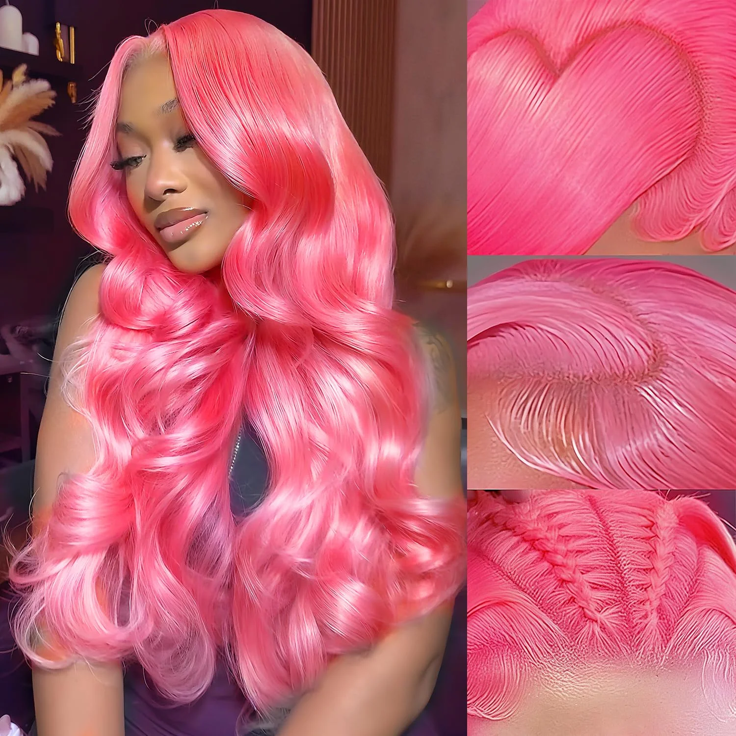 

30 Inch 13x6 Lace Front Wigs Human Hair Body Wave Pink Human Hair Wigs HD Transparent Lace Frontal Wigs Pre Plucked 250 Density