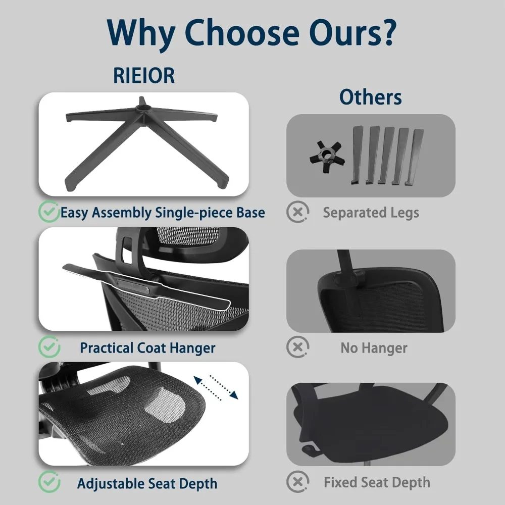 كرسي مكتب مريح مع مسند للقدمين، مساند للذراعين قابلة للتعديل 5D، كرسي مكتب كمبيوتر شبكي دوار مريح