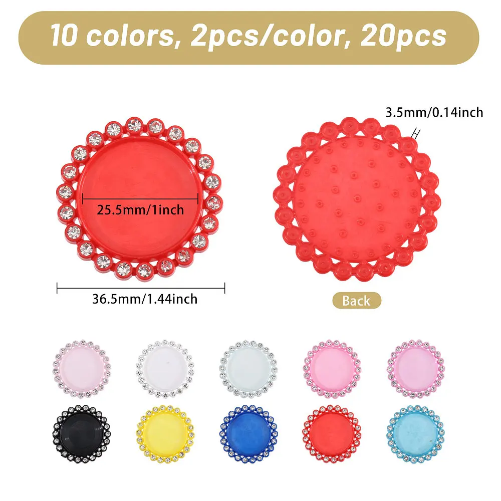 20 Pcs 10 Colors 1.44 Inch Rhinestone Bezel Pendant Trays Plastic Pendant Tray Set Cabochon Pendant Setting