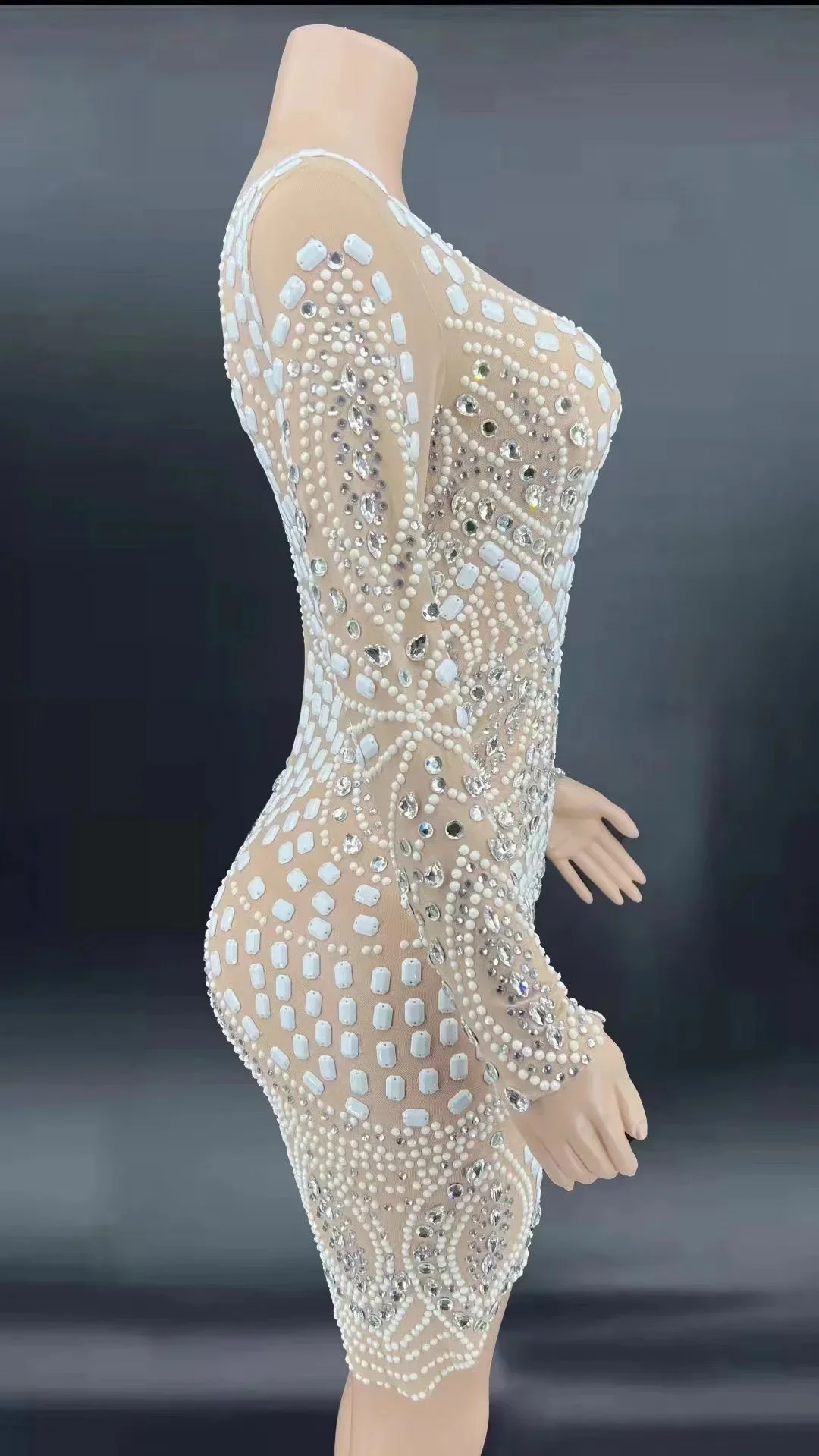 Robe longue de soirée à paillettes argentées scintillantes pour femmes, cape en maille extensible, Perspective de bal, sirène, tenue de scène de chanteur