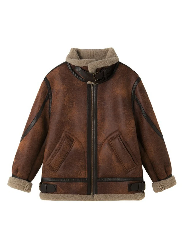 Classic resurrection Korean version loose imitation lamb wool jacket women's thickened locomotive leather jacket