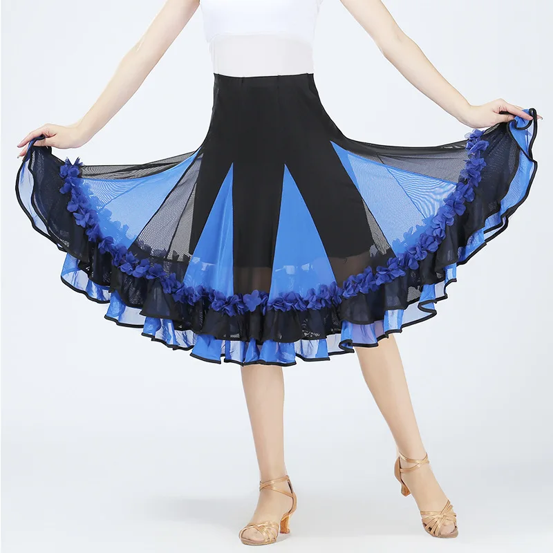 Womens Dance Practice Performance Rok Dans Halve Lengte Swing Rok Ballroom Dance Flower Swing Rok