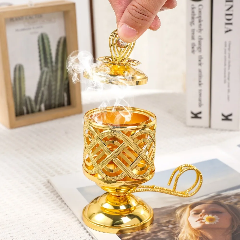 Traditional Middle Eastern Arabic Incense Stove Handheld Metal Incense Stove Gold Aromatherapy