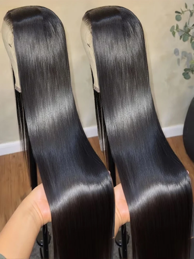 Long Black Straight Human Lace Wig Pre Plucked Hairline With Baby Hair For Women 30 40 Inch 13x4 Transparent Straight Lace Front Wigs 220 Density Brazilian 13x6 HD Lace Frontal Human Hair Wig