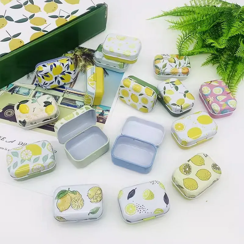 32 Pcs(1 Box) Little Fresh Lemon DIY Mini Cover Iron Tin Box Earphone Ring Metal Case / Can/Pill Cute Small Kit/Candy Storage