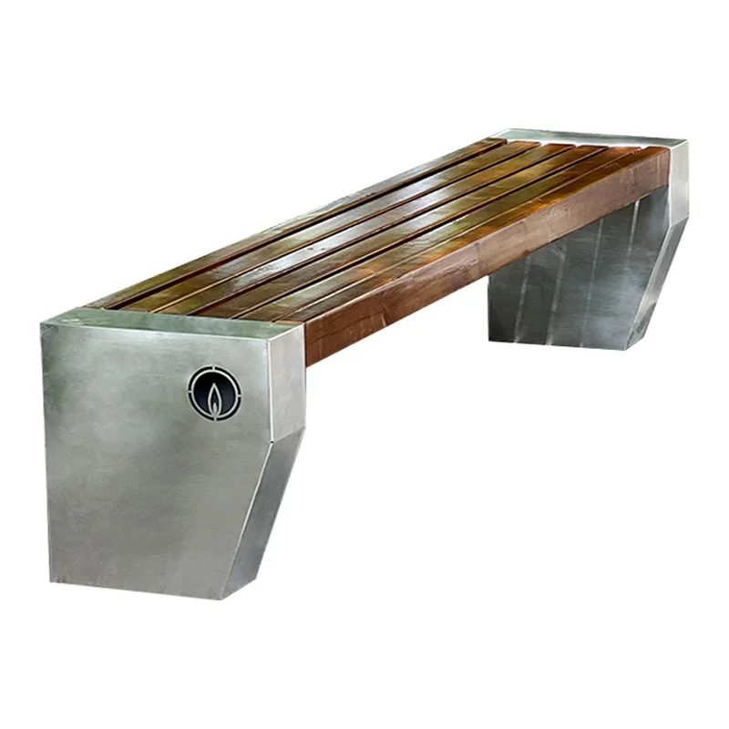 Park chair Outdoor bench Stainless steel and solid wood preservative wood outdoor leisure bench