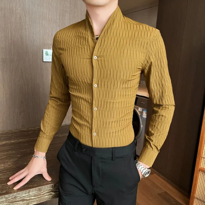 Autumn Shirt Men's Long-sleeved Korean Style Trendy Personalized Flower Shirt Spirit Young Man's Fashion Slim Men's Handsome Top