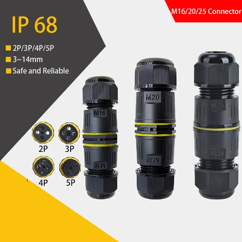 Flexible IP68 M16 M20 M25 Connector 2P/3P/4P/5P Male Female Docking Suitable Industrial Control and Signal Transmission Fields