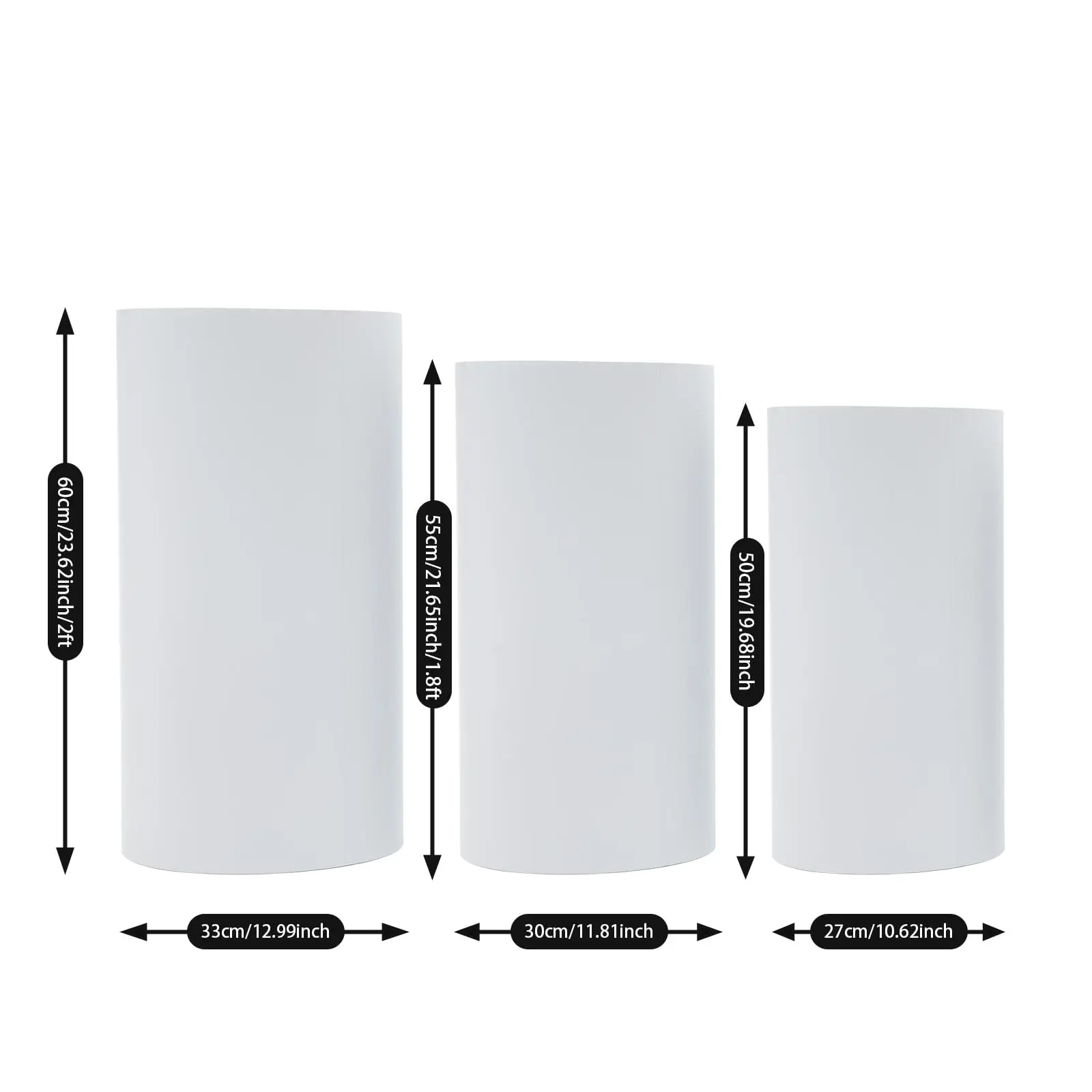 3-częściowy zestaw podstawek cylindrycznych na przyjęcia, białe okrągłe podstawki cylindryczne do dekoracji imprez, na wesela, urodziny, baby shower, wystawy artystyczne