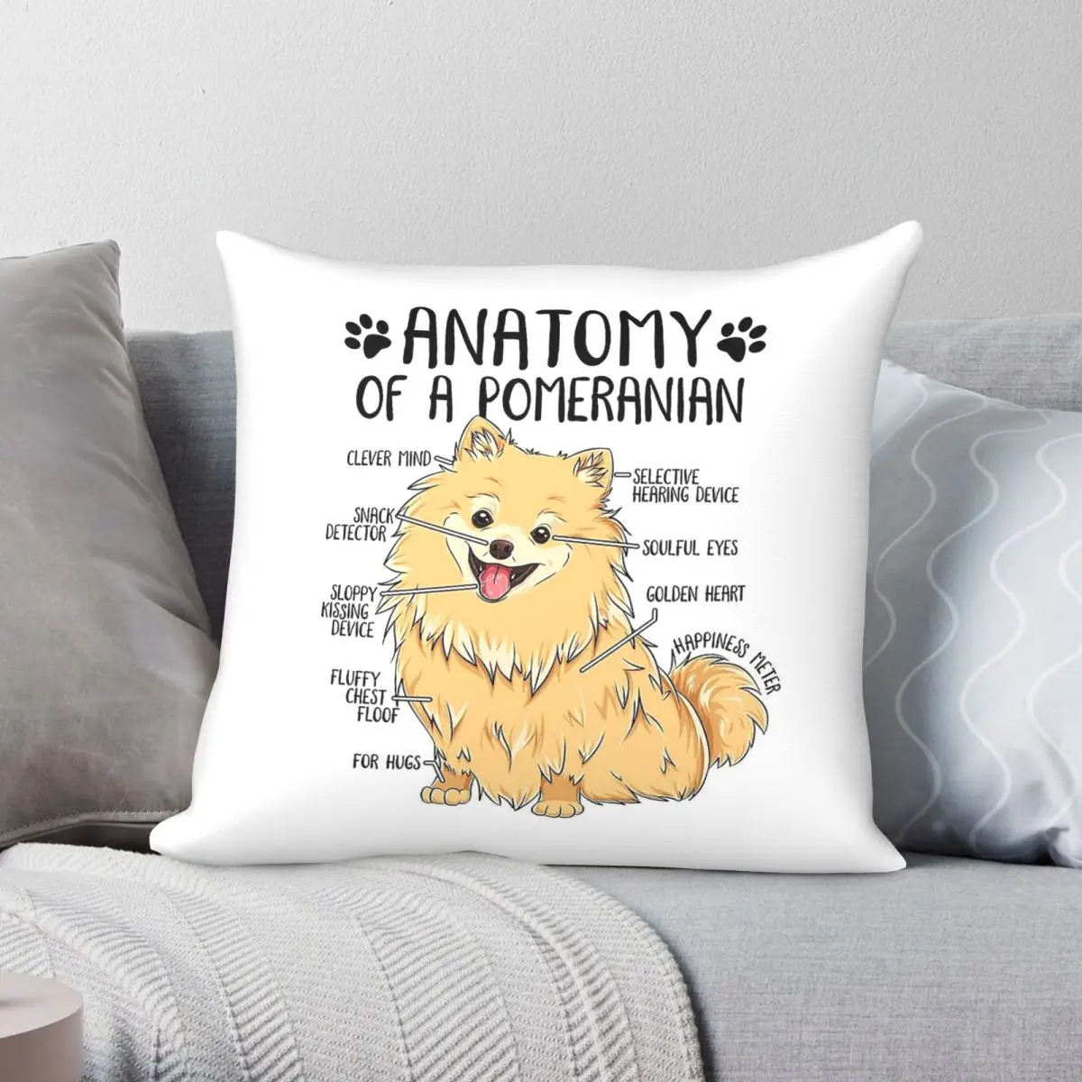 Anatomy Pomeranian Dog Square Pillowcase Polyester Linen Velvet Pattern Zip Decor Pillow Case Room Cushion Cover