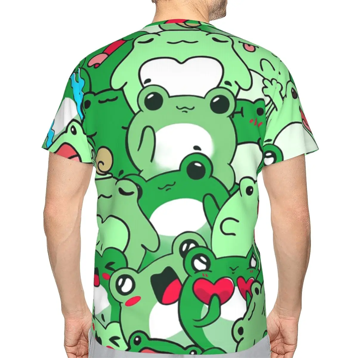 Crowded Cute Frog Pattern 100% Cotton T-Shirt Men'sFunny T Shirts Men Round Neck Short Sleeve