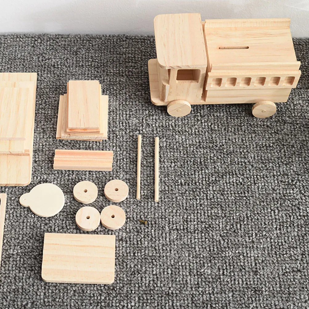 

2Sets Wooden Assembly 3D Puzzle Educational DIY Kids Hand Eye Coordination Learning Birthday Gift Decorative Tank Vehicle