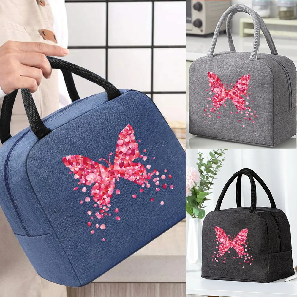 Lunch Insulated Bag Thermal Food Picnic Bags Handbags Organizern Petal Butterfly Pattern Unisex Cooler Tote for Work