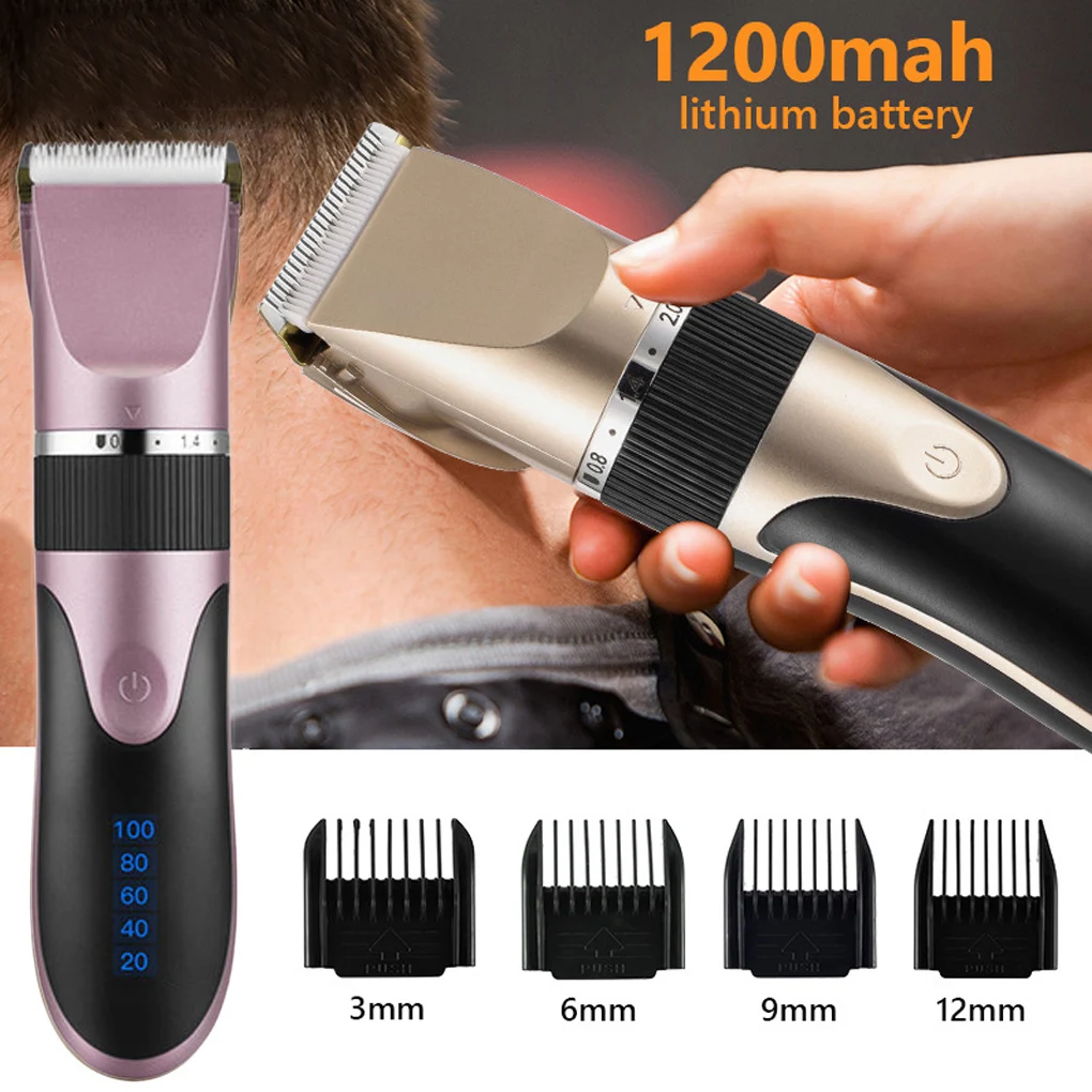 Electric Hair Clippers USB Rechargeable Cordless Barber Man Indicator Ceramic Trimmers Washable Shaver Machine